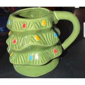 Crofton Christmas Tree Mug Green Stoneware Sculpted Holiday Coffee Cup
